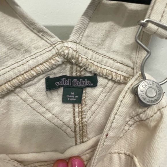 Cream Denim Shortalls with Frayed Hem - Picture 3 of 5